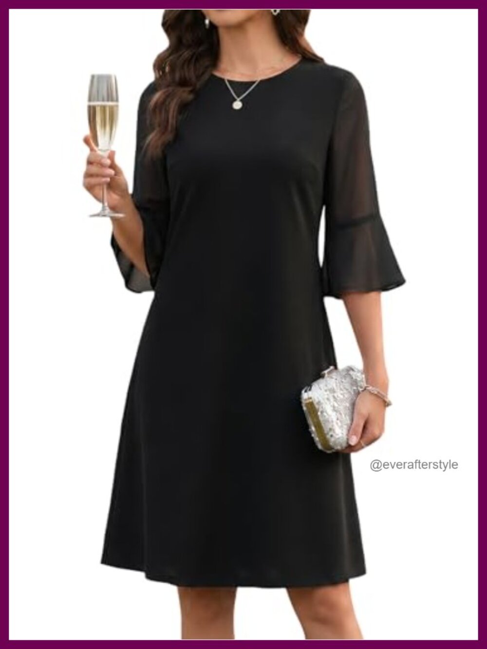 Women's Bell Sleeve Cocktail Dress Formal Party Knee Length